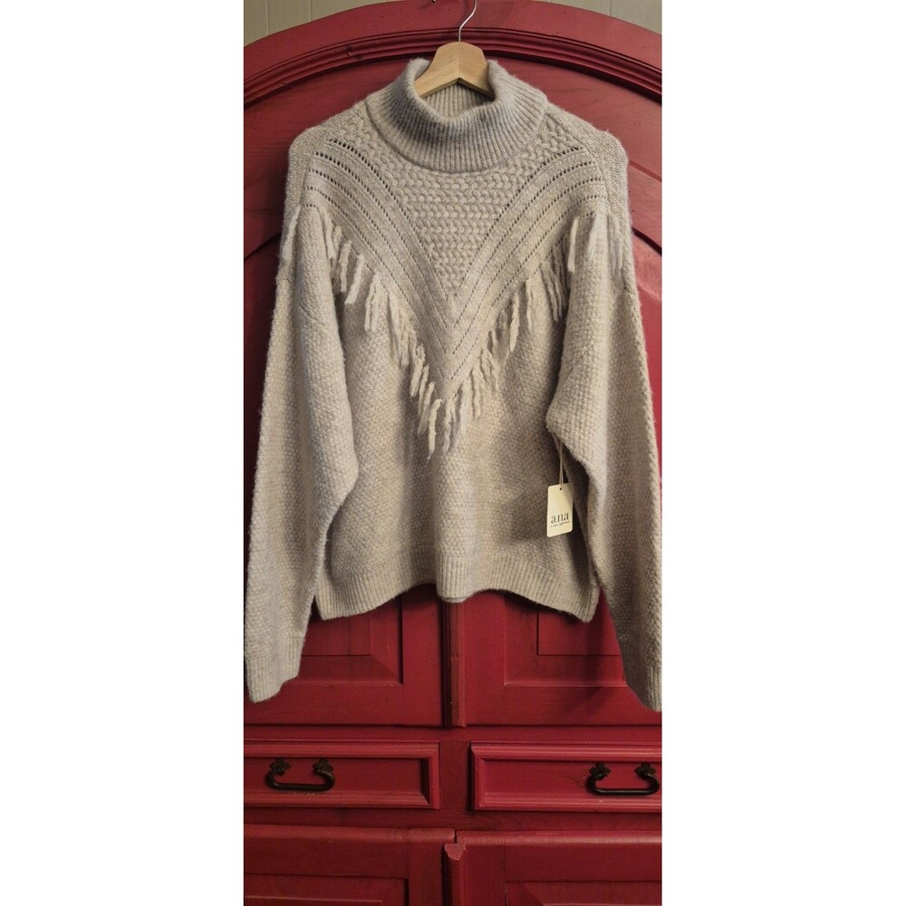 NWT a.n.a Womens XXL Mock Turtleneck Long Sleeve Pullover Fringe Sweater 49$ New